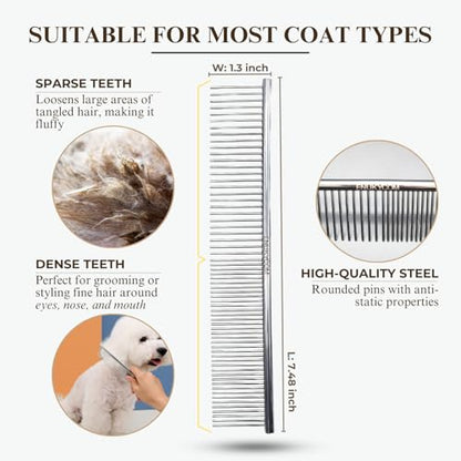Specialized Grooming Tool for Great Pyrenees and Doodles (Goldendoodles, Poodles & Labradoodles) - Dog Slicker Brush & Comb Kit: Work Through Dense and Long Coats, for Both Matted Hair and Shedding