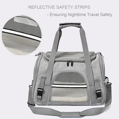 Dog Cat Carrier Soft for Small Pet Up to 16 Lbs TSA Airline Approved Travel Carrier Collapsible Puppy Car Mesh Bag 17.5 * 10.2 * 11.4 inch - Grey - color: Grey