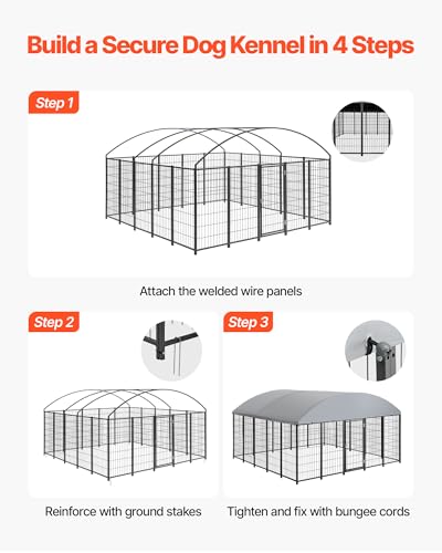VEVOR Outdoor Dog Kennel, 9.8 x 9.8 x 5.4 ft Large Dog Kennel with Secure Lock, Outside Dogs Enclosures with UV-Resistant & Waterproof Roof Cover, Heavy Duty Pet Crate Cage Run for Large Dogs - size: 118.1"L x 118.1"W x 65.0"H