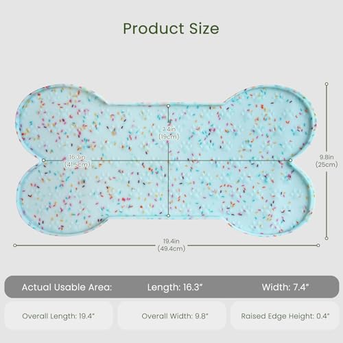 PWTAA Dog Food Mat Anti-Slip Silicone Dog Bowl Mat Thicker Pet Placemat Waterproof Cat Feeder Pad with Raised Edge Puppy Kitten Feeding Mats Suitable Small Medium-Sized Dogs Cats Eating Tray - 2PCS - color: Donut Blue, size: 19.4" x 9.8"-2PCS