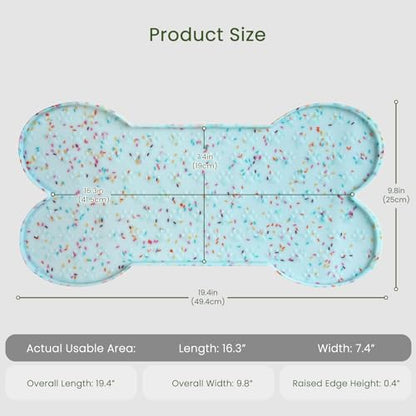 PWTAA Dog Food Mat Anti-Slip Silicone Dog Bowl Mat Thicker Pet Placemat Waterproof Cat Feeder Pad with Raised Edge Puppy Kitten Feeding Mats Suitable Small Medium-Sized Dogs Cats Eating Tray - 2PCS - color: Donut Blue, size: 19.4" x 9.8"-2PCS
