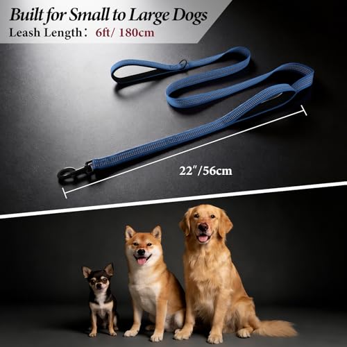 Double Handle Dog Leash 6 FT Reflective 2 Handle Traffic Lead with Padded Grip, Heavy Duty Nylon Leash for Walking Training, for Small Medium Large Dogs, Blue - color: Blue