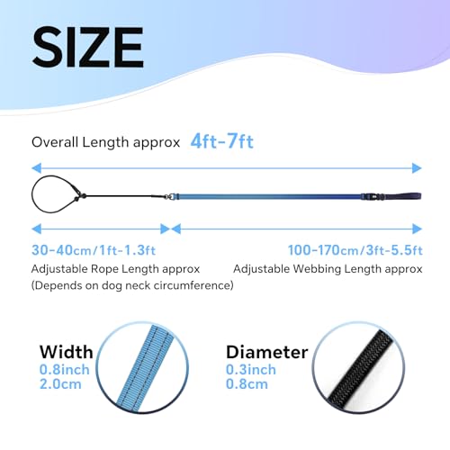 QQPETS Adjustable Slip Lead Dog Leash, Hands Free Waist Leash for Dog Walking, Reflective Training Lead with 360° Swivel Anti-Tangle, 4-7 ft Length for All Breeds - color: Sunset Gradient