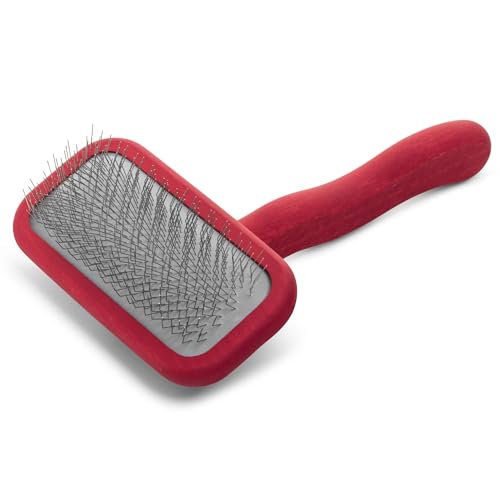 Chris Christensen Mark II Slicker Brush, Groom Like a Professional, Stainless Steel Pins, Lightweight Beech Wood Body, Ground and Polished Tips, Red Small - size: Mark II Small-RED