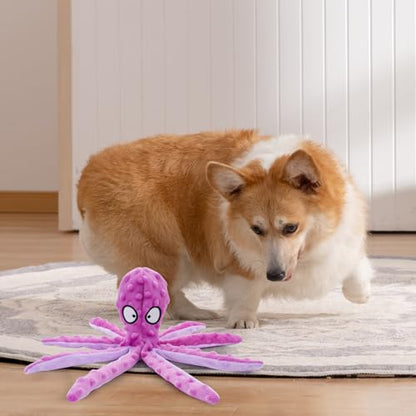 Squeak Dog Toy, 12.5In Plush Octopus Dog Toy with Crinkle Paper and Squeaky Inside, No Stuffing Dog Toys for Indoor Dog (Purple) - color: purple