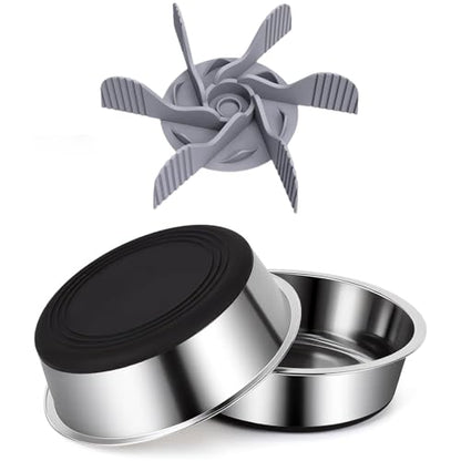 Set of 2 Pack Stainless Steel Dog Bowls & 1x Slow Feeder Insert, 64oz/8 Cups Non Slip Dog Metal Food Bowl & Water Bowl with Rubber Bottom (M Size for Small Medium Dogs) Dishwasher Safe - size: 8 CUP