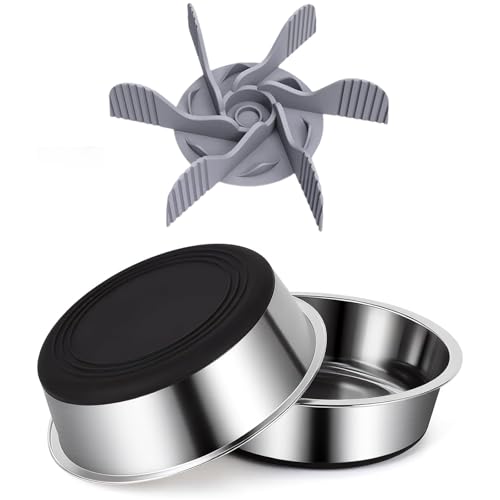 Set of 2 Pack Stainless Steel Dog Bowls & 1x Slow Feeder Insert, 64oz/8 Cups Non Slip Dog Metal Food Bowl & Water Bowl with Rubber Bottom (M Size for Small Medium Dogs) Dishwasher Safe - size: 8 CUP