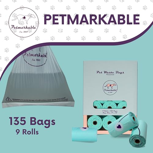 Durable Dog Poop Bags Rolls Eco Friendly, Leakproof, Odor-Free, Vegetable-Based Doggy Poop Bags, Giving Back to Charity (135 Bags / 9 Rolls)