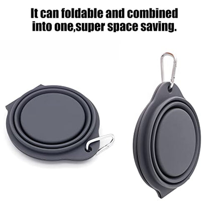 SLSON Collapsible Dog Bowls,Integrated Molding Dog Double Bowl No Plastic Rim 2 in 1 Foldable Pet Food & Water Bowl Cat Feeder Dish for Walking,Hiking,Camping (Dark Grey) - color: Dark Grey