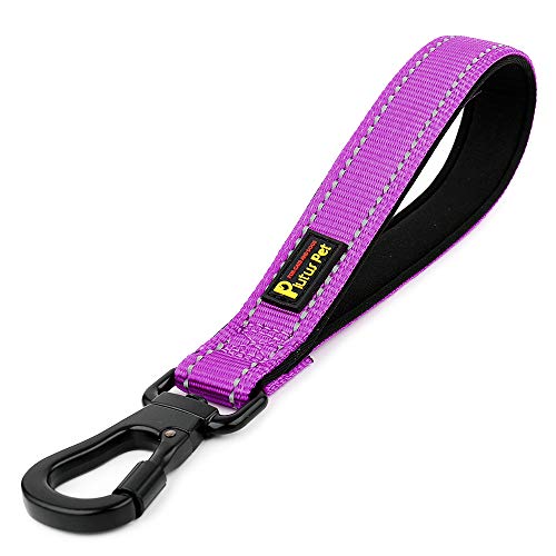 PLUTUS PET 10” Short Dog Leash, Reflective Nylon Padded Handle, Strong Traffic Leash with Carabiner Clip, Perfect for Large or Medium Dogs（10”，Purple - color: Purple, size: 10 Inch (Pack of 1)
