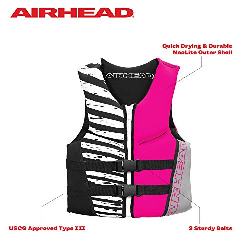 Airhead Wicked Kwik-Dry NeoLite Flex Life Jacket for Kids - USCG Approved Life Vest for Youth, Child & Infant, Watersports Vest for Boating, Tubing & Swimming, Hot Pink - size: Youth