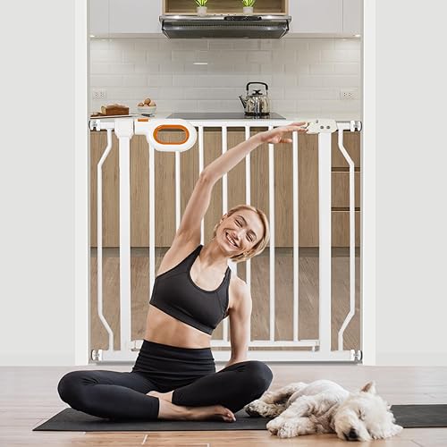 owlie Baby Gate for Stairs 29-33 Inch Wide, Safety House Gate for Baby Pet Gate with Door Pressure Mounting Gates for Kids Toddler Dogs Indoor Stairway Doorway White (30.5'' Tall) - color: White, size: Wide 29-33''