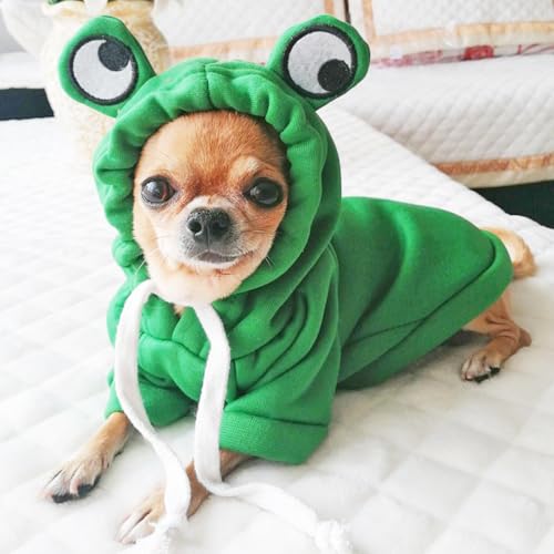 ANIAC Funny Pet Clothes for Small Dog Cat Girl Male Puppy Hoodies Warm Dogs Sweatshirt Coat with Eye Hood Fall Cat Apparel Christmas Halloween Outfit Dog Frog Costume (Green, XX-Large) - color: Green, size: XX-Large