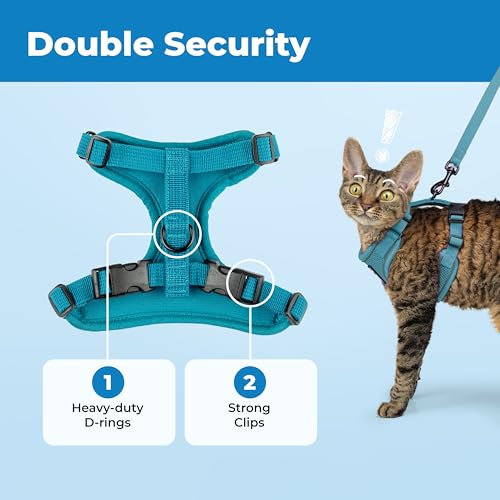 Voyager Escape-Proof Step-in Lock Cat Harness & 5ft Neoprene-Handle Leash Set All-Weather Mesh with Reflective Stitching for Small to Large Cats by Best Pet Supplies, Turquoise (327), M - color: Turquoise (327), size: M (Chest: 16.5 - 19.5")