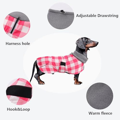 Dachshund Coats Waterproof Suitable for Dachshunds Sausage Weiner Dog Winter Coat Padded Fleece Puppy Snowsuit with Adjustable Bands Reflective Stripe - Plaid Pink - M - color: Plaid Pink, size: Medium