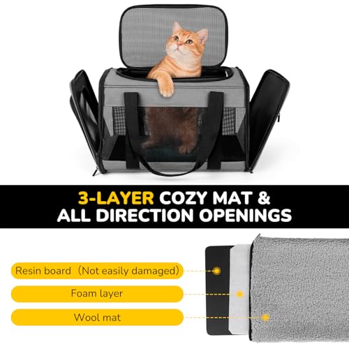 Hipubby Cat Carrier Dog Carrier for Pets Up to 16 Lbs, Soft-Sided Pet Travel Carrier for Cats and Small Dogs, Airline Approved Pet Carrying Case with Shoulder Strap & Removable Mat - Grey - color: Grey