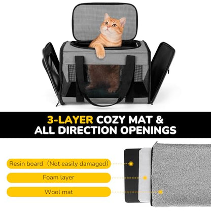 Hipubby Cat Carrier Dog Carrier for Pets Up to 16 Lbs, Soft-Sided Pet Travel Carrier for Cats and Small Dogs, Airline Approved Pet Carrying Case with Shoulder Strap & Removable Mat - Grey - color: Grey