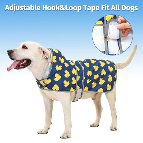 Dog Raincoat for Large Dogs Waterproof Jacket Hooded Rain Coats with Reflective Strips Leash Hole & Poncho Adjustable Fit (Duck,XXL) - color: Blue Duck, size: XX-Large