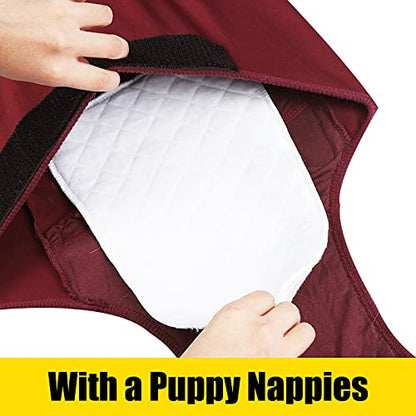 HEYWEAN Full Body Dog Diaper with a Puppy Nappies Physiological Dog Surgery Recovery Suit for Male Female Dogs - color: WineRed, size: X-Large