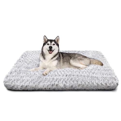 Extra Large Dog Bed Deluxe Plush, Washable Big Dog Beds, Indestructible Dog Crate Pad, Anti-Slip Soft Pet Bed, Comfy Kennel Pad for Large, Jumbo, Small, Medium Dogs Extra, 41"x 27"-XXL, Light Gray - color: Light Grey, size: 41"L x 27"W x 4"Th