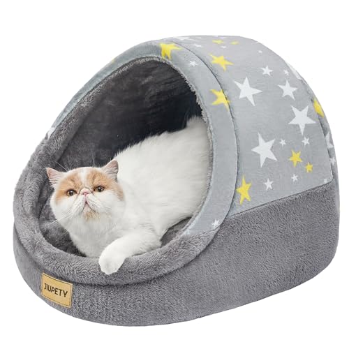 Jiupety Cute Cat Beds for Indoor Cats, Cat Cave Bed for Kittens, Burrowing Cat Bed & Puppy Bed with Anti-Slip Bottom, Washable Removable Cushion, L(19"x17"x16"), Gray Star - color: Gray, size: Large