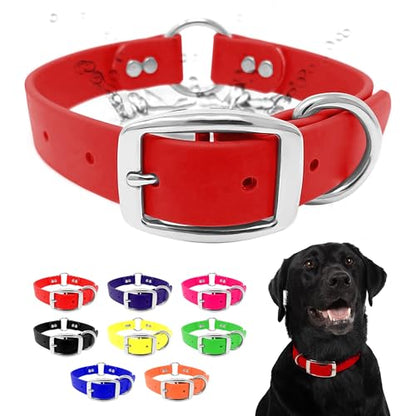 Regal Dog Products Small Red Dog Collar with Heavy Duty Double Buckle & D Ring | Vinyl Coated, Custom Fit, Adjustable Biothane Dog Collar | Chew Resistant Waterproof Center-Ring Collar for Dogs - color: Red, size: Small