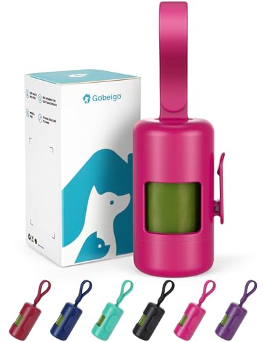 Gobeigo Dog Poop Bag Holder【Convenient Hook for Used Bags】【Silicone Strap Fits Any Leash】【Large Opening for Easy Dispensing】with 1 Roll Waste Bags (Hot Pink) - color: Hot Pink