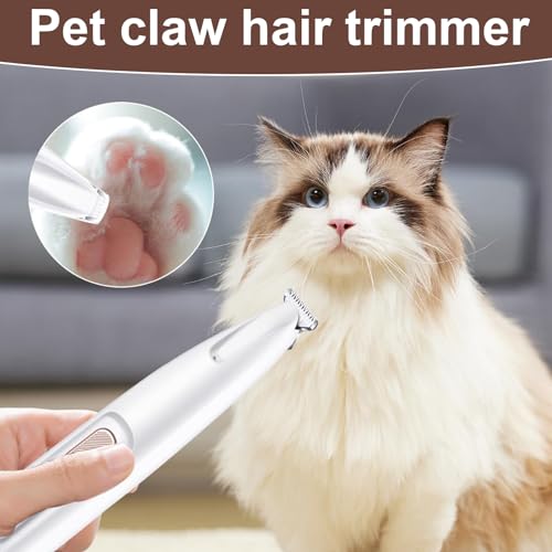 Dog Paw Trimmer with LED Light, 2025 Upgraded Waterproof Rechargeable Electric Pet Grooming Tool, 18 mm Widen Blade, 35 dB Low Noise,Includes Replacement Blades for Dogs and Cats - color: White