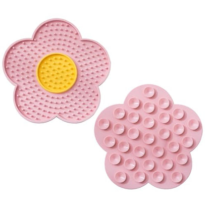 Silicone Lick Mat with Suction Cups Flower Shape Slow Feeder Pad for Dogs Cats Grooming Bathing - color: Purple