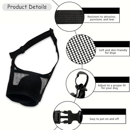 Dog Muzzle,Soft Air Mesh Muzzle for Medium Large Dogs to Prevent Biting Barking Chewing, Breathable Mouth Guard Adjustable Loop Strap Pets Muzzle for Training(Black,M)