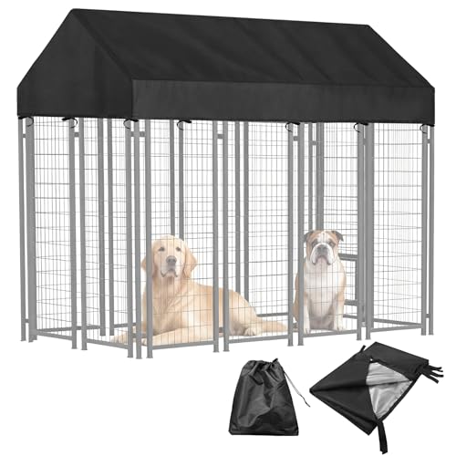 4'W X 8'L Waterproof Dog Kennel Cover Outdoor 600D Oxford Fabric Dog Kennel Roof with Silver UV-Protective Coating for Windproof, Rainproof, Sun-Protective(Covers Only) - size: 4*8 Ft