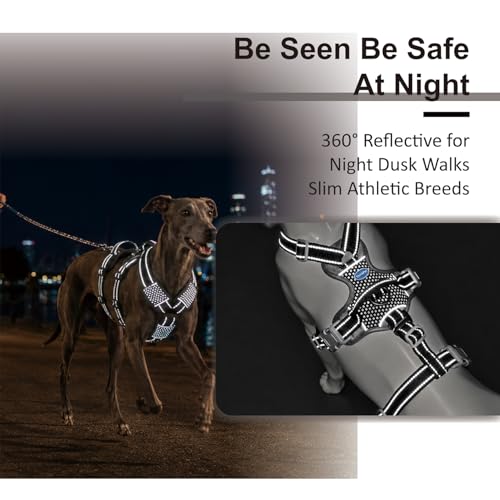 ThinkPet Flexfit 3-Strap Escape Proof Dog Harness, No Pull Front Clip 2-in-1 Vest with Control Handle, 360° Reflective Breathable Adjustable Harness for Greyhound Whippet Vizsla, Large, Black - color: Black, size: Large