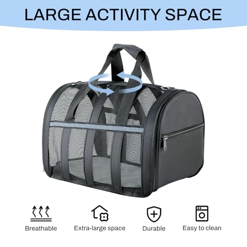 Soft Sided Pet Carrier, Airline Approved Dog Cat Travel Bag with Mesh Windows, Collapsible Portable Pet Carrier for Small Medium Dogs Cats (Black) - color: Black
