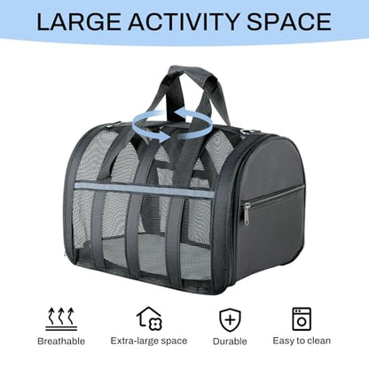 Soft Sided Pet Carrier, Airline Approved Dog Cat Travel Bag with Mesh Windows, Collapsible Portable Pet Carrier for Small Medium Dogs Cats (Black) - color: Black