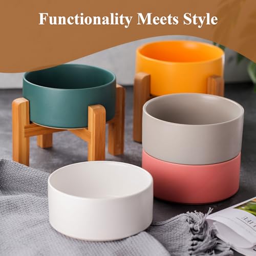 Ceramic Elevated Raised Cat Bowl with Wood Stand No Spill Pet Food Water Feeder Cats Small Dogs - color: Pink, size: Medium