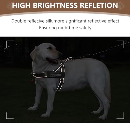 Dog Harness, Upgraded Escape Proof Adjustable Vest Puppy Outdoor Walking, Soft Breathable Jacket with Reflective Strips for Dark Night (Khaki, M)