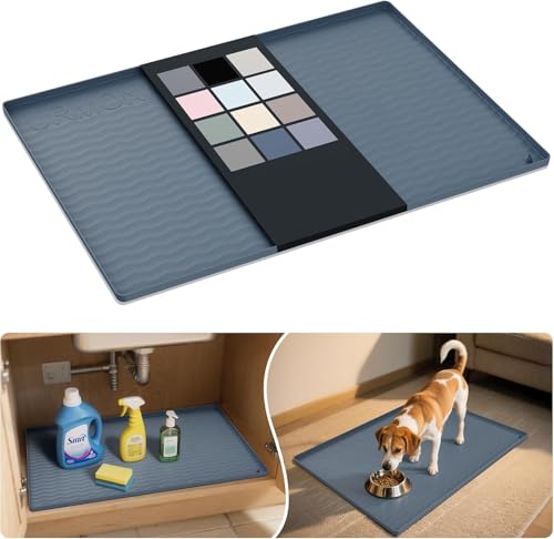 URMONA Waterproof Silicone Under Sink Mat 28'' x 19'' Shelf Liner for Kitchen and Bathroom, Cabinet and Counter Protector, Storage and Organizers, Litter Mat, Pet Cat Puppy Essentials(Dark Grey) - color: Dark Grey, size: 19"W x 28"L