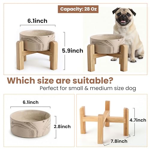 hjn Elevated Ceramic Dog Bowl with Bamboo Stand, Raised Pet Feeding Station for Small Medium Dogs Cats, Modern Design with Anti-Slip Base (Marble Brown, 3.6Cup) - color: Marble Brown, size: 3.6Cup