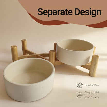 Elevated Dog Bowl & Cat Dish 27oz – Raised Ceramic Pet Food and Water Bowls with Bamboo Stand, Feeding Station for Small & Medium Pets, Prevents Neck Strain – Durable, Premium Quality by Homish