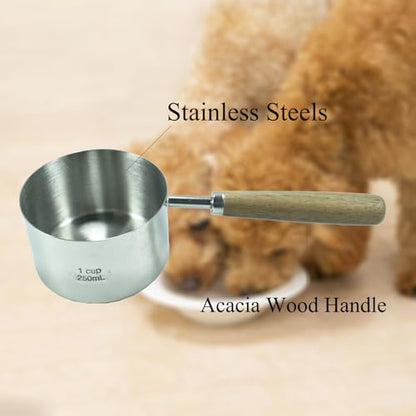 1 Cup Stainless Steel Dog Cat Food Measuring Scoop for Dry and Wet Food, Accurate Measurement for Rice, Flour, Grain (Long Handle Silver) - color: Stainless Steel