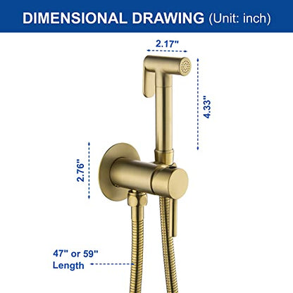 SHAMANDA Warm Water Bidet Sprayer for Toilet with Hot and Cold Brass Rough-in Valve, Stainless Steel Round Handheld Bidet Attachment Set for Feminine, Pets and Baby Diaper Wash, Brushed Gold, BDS09-3 - color: Brushed Gold, style: Hot & Cold Water Modes-Ro