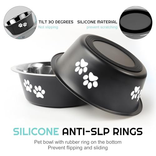 YUDANSI Dog Bowls 2 Pack Small Medium Dogs Feeding Food Water Bowl with Non-Slip Silicone Sole, Stainless Steel Dog Dishes Elevated Raised Pet Feeder(Black, M(3.6 Cups) - color: Black, size: M(3.6 Cups)