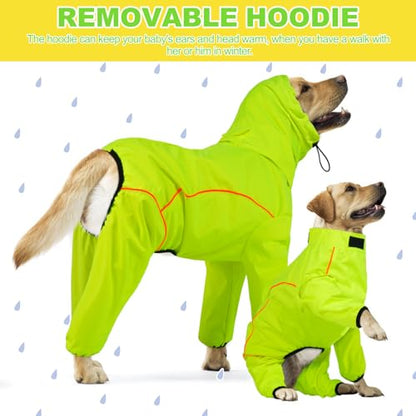 Dog Raincoat, Waterproof Dog Rain Jacket with Removable Hood，Adjustable 4 Legs Pet Poncho with Leash Hole，Reflective Stripe Hooded Snowproof Windproof Clothes for Small to 3X-Large Dogs, S - color: Green, size: S