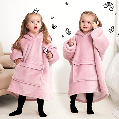 KFUBUO Wearable Blanket Hoodie for Kids Toddlers Sherpa Blanket Sweatshirt With Pocket Cute Hoodies 2-6 Year Old Girl Cute Birthday Gifts Pink - color: Pink, size: Kids 2-6YR