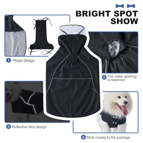 Dog Raincoat Adjustable Pet Waterproof Clothes Lightweight Rain Jacket Poncho Hoodies with Strip Reflective (Black, Small) - color: Black, size: Small