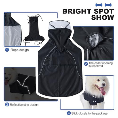 Dog Raincoat Adjustable Pet Waterproof Clothes Lightweight Rain Jacket Poncho Hoodies with Strip Reflective (Black, Small) - color: Black, size: Small