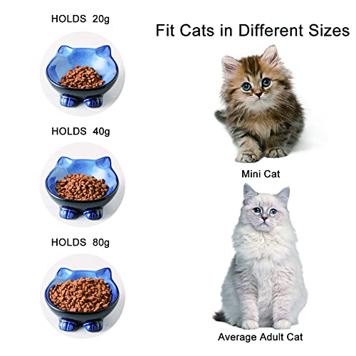Nihow Ceramic Basic Cat Bowl: 5 Inch Cat Dish for Food & Water - Food Grade, Microwave & Dishwasher Safe - Elegant Blue & Black (4.25 OZ /1 PC) - color: Blue & Black, size: 4.25 OZ