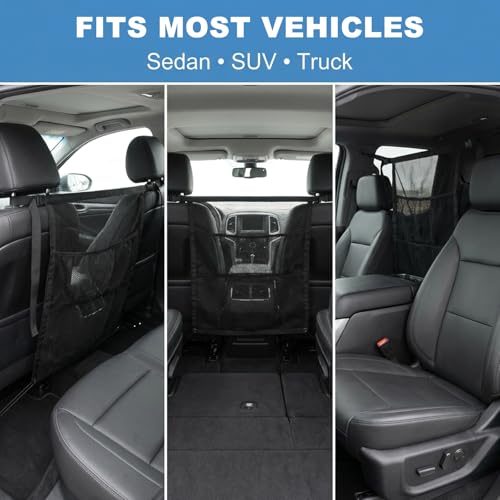 Dog Car Barrier, 27 x 22 Inch Enlarge Pet Barrier Mesh with Storage Pouch for Dogs & Child, Universal Dog Car Net Barrier Back Seat for SUVs, Sedans & Trucks