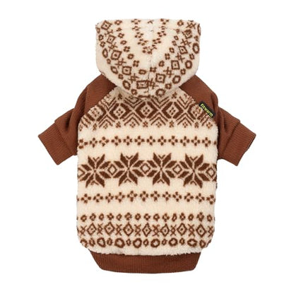 Fitwarm Snowflake Dog Fleece Hoodie, Thermal Winter Clothes for Small Dogs Boy Girl, Fuzzy Pet Cold Weather Coat, Brown, Beige, Small - color: Brown, size: Small