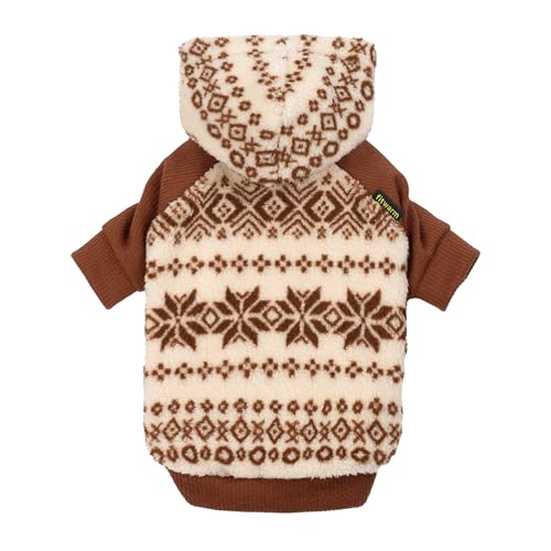 Fitwarm Snowflake Dog Fleece Hoodie, Thermal Winter Clothes for Small Dogs Boy Girl, Fuzzy Pet Cold Weather Coat, Brown, Beige, Medium - color: Brown, size: Medium